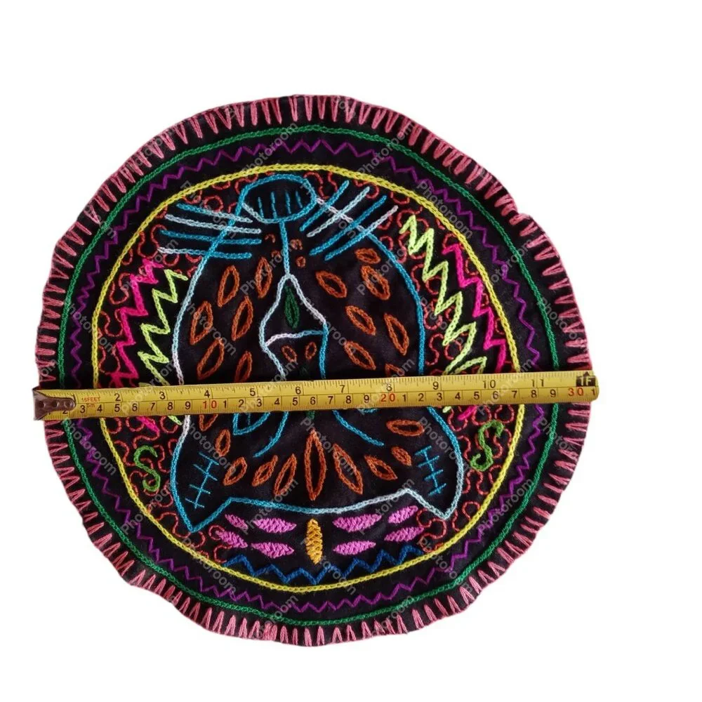 Handmade Rug Hand Embroidered Puma Design Geometric Patterns